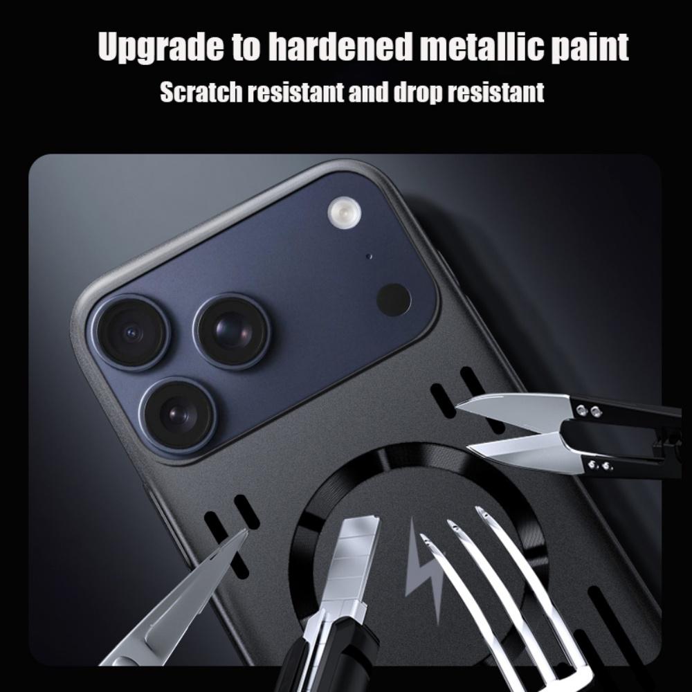 Rugged Metal Frosted Hollow Case For iPhone 17 Air 16 15 14 13 12 Pro Max 17Pro For Magsafe Wireless Charge Cooling Armor Funda