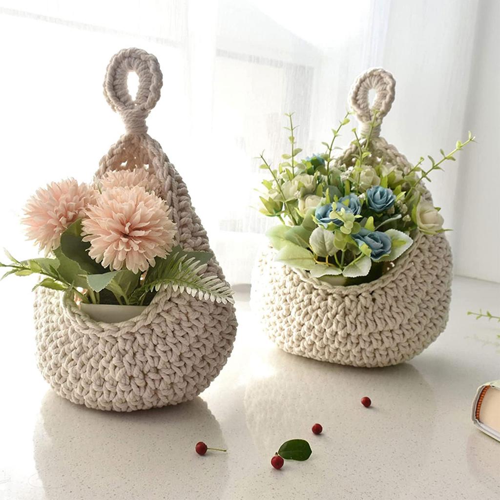 Hanging Fruit Basket for Kitchen Teardrop Hanging Baskets Boho Wall Hanging Baskets Handwoven Hanging Plant Basket Decor