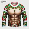 Zabawne brzydkie koszulki z nadrukiem 3D z fałszywymi mięśniami Świętego Mikołaja Xmas Męskie Damskie Koszulki z długim rękawem Moda Oversize Świąteczna odzież męska