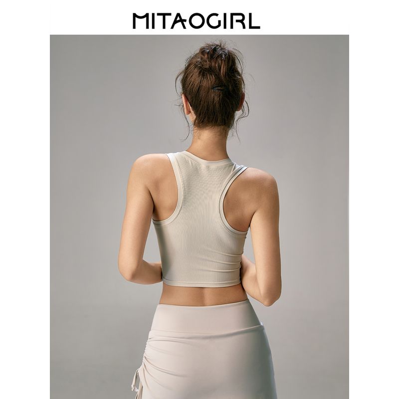 Mitaogirl Kendall Wind Belt Chest Pad Sports Vest Women Shockproof Fitness Bra Summer Yoga Clothes Sleeveless Top
