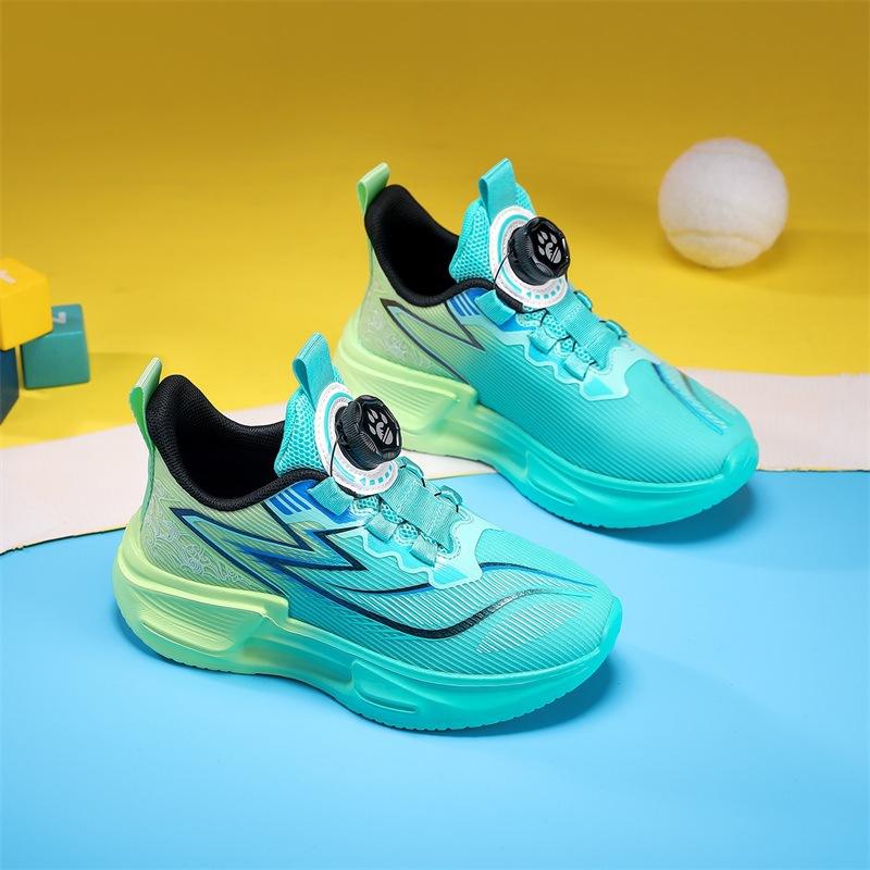 Boys Shoes 2025 Summer New Children's Sports Shoes Single Mesh Breathable Middle and Older Children's Running Shoes Rotating Buckle Running Shoes