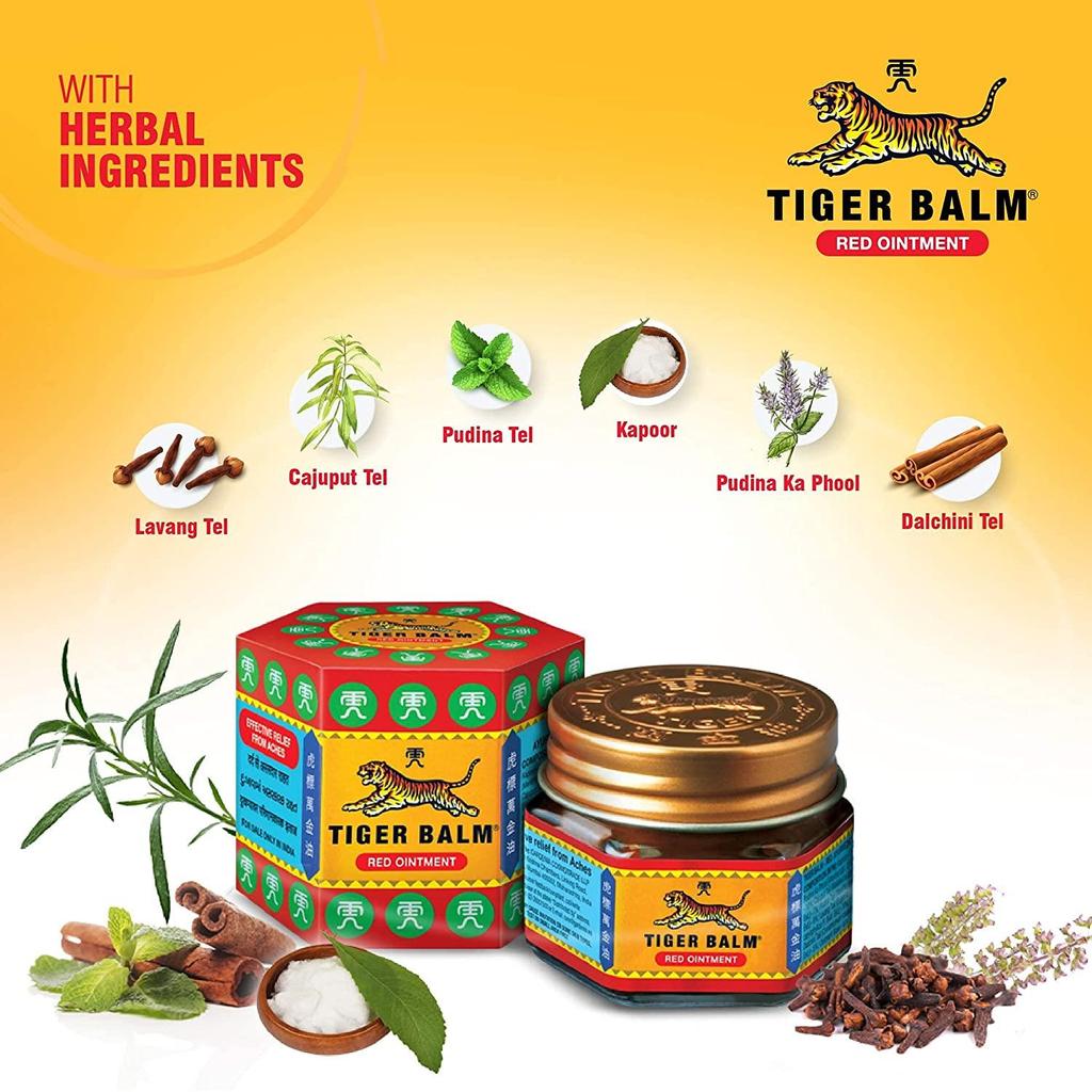 Tigerbalsam rød salve for effektiv lindring fra forstuinger, smerter, muskelsmerter - 21ml | Ayurvedisk balsam