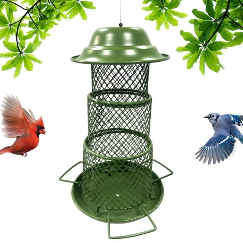 Squirrels Proof Outdoor Bird Feeder Metal Construction Feeding Ports Weatherproof Roof Design For Finches