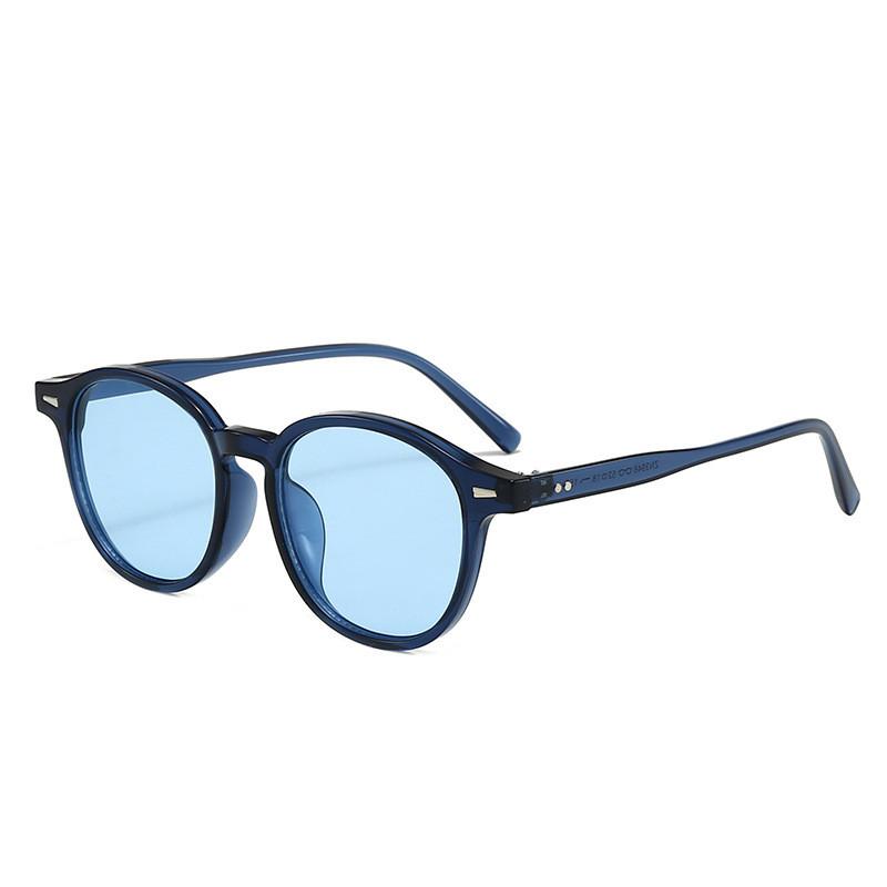 Vintage Round Sunglasses For Men And Women With Uv400 Protection And Gray Lenses For Outdoor Activities BlueFrameBlueLenses