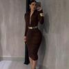 Herbst 2025 V-Ausschnitt Langarm Modisches Taillenbetonendes Damenkleid