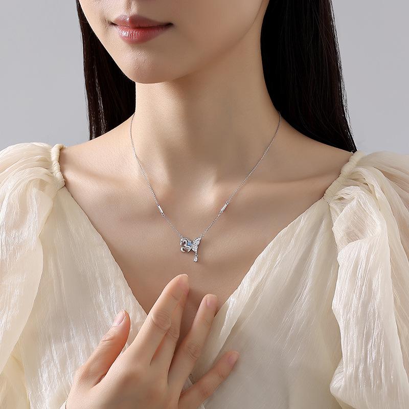Tichia S925 Sterling Silver Pegasus Necklace - Original Butterfly Wing, Light Luxury Design, 2026 Zodiac Horse Clavicle Chain for Women
