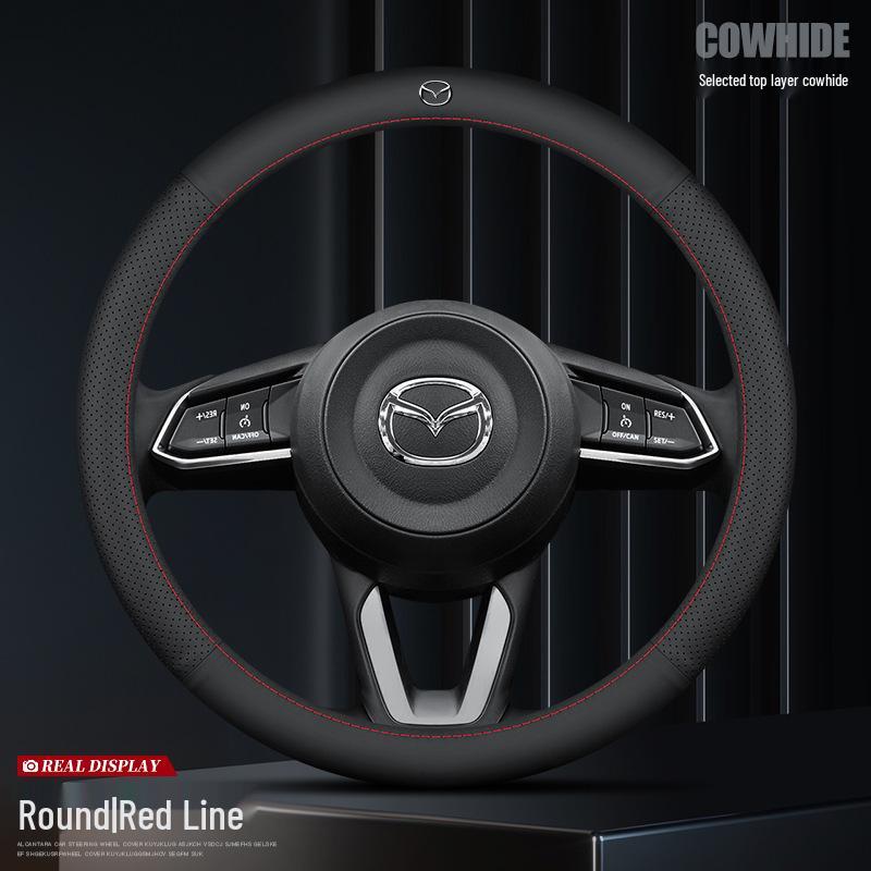 Genuine Leather Steering Wheel Cover for Mazda 36, Axela, CX54, Atenza, and CX30