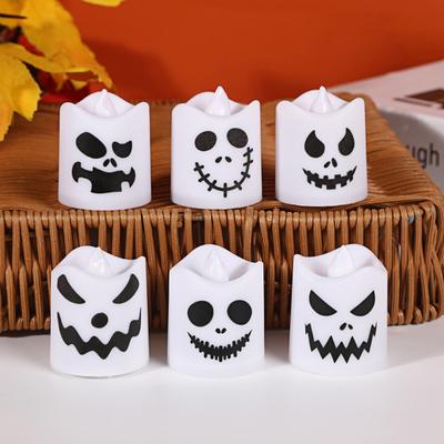 6Pcs Halloween Ghost Candle Light Plastic LED Ghost Face Electronic Flameless Candle Haunted