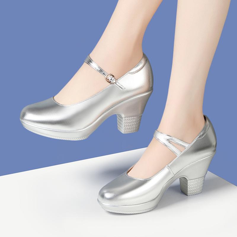 New leather professional square dance shoes dance shoes patent leather medium heel cheongsam model catwalk show high heels