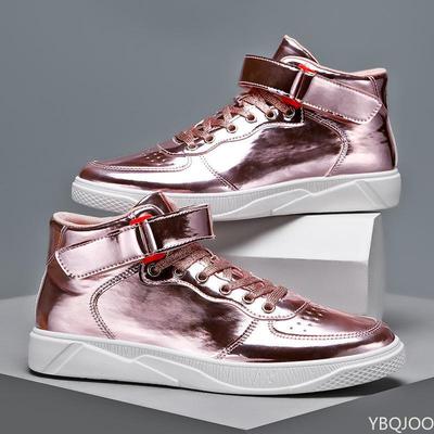 Luxury Shiny Gold Casual Shoes Men High Top Sneakers Designer Sequins Unisex Leather Sneakers Men Glitter Shoes Zapatilla Hombre
