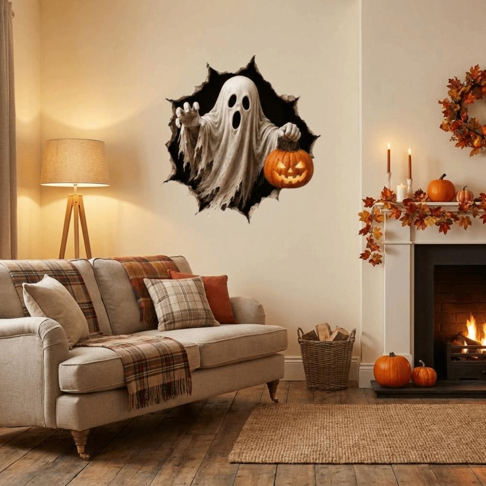 Self-Adhesive Ghost Pumpkin Wall Decal Waterproof Halloween Skeleton Wall Stickers Living Room