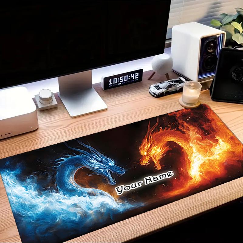 1PC Custom Name Flame Ice Dragons Mouse pad, keyboard and mouse desk pad, for computer notebook  Birthday Gift For Any Room Or Office
