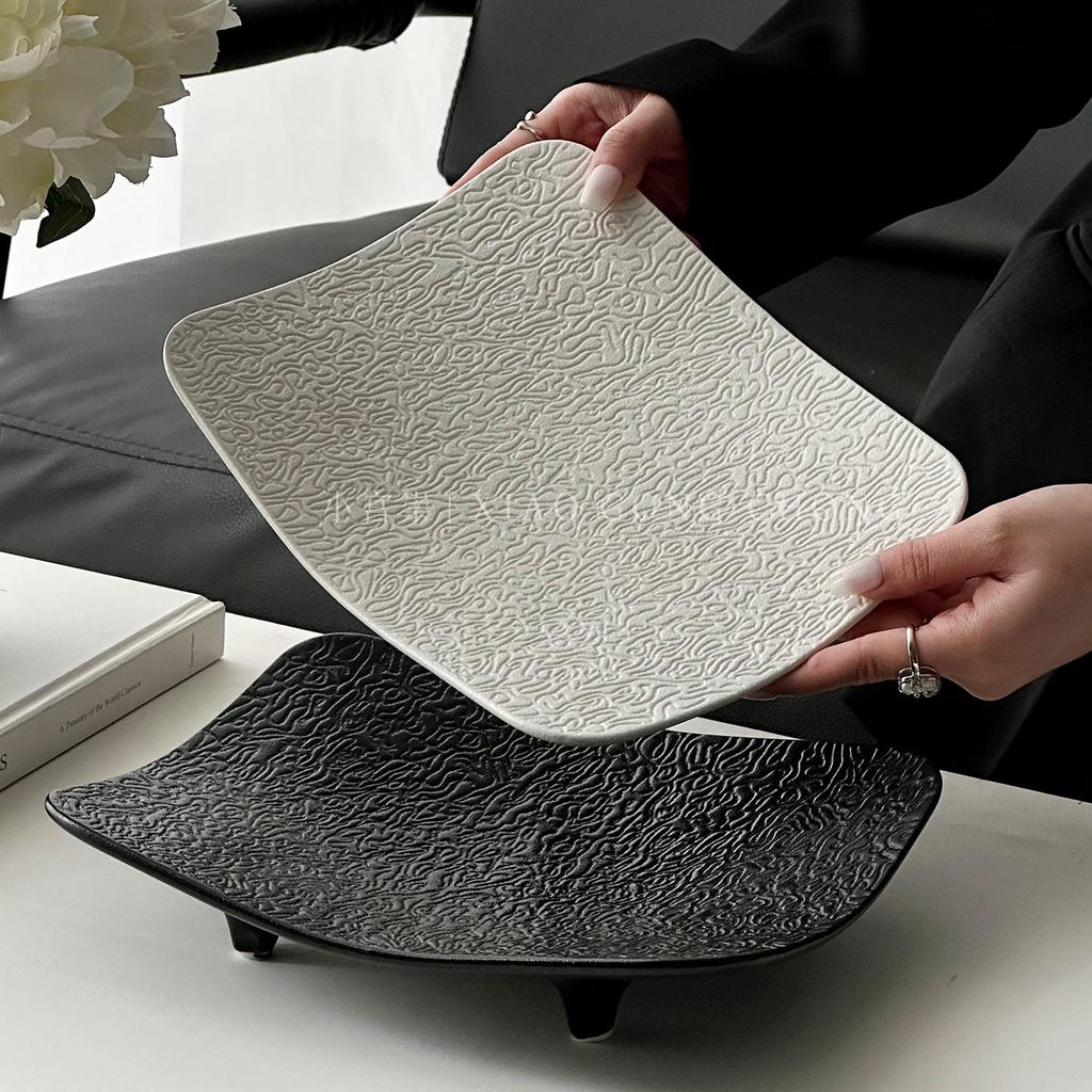 Ceramic High-legged Tray Water Ripples Candy Bowl Fruit Platter Desktop Storage Container Fruit Platter Dessert Plate