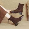 Square head thin boots women's 2025 new thick heel medium boots British retro black suede French small short boots