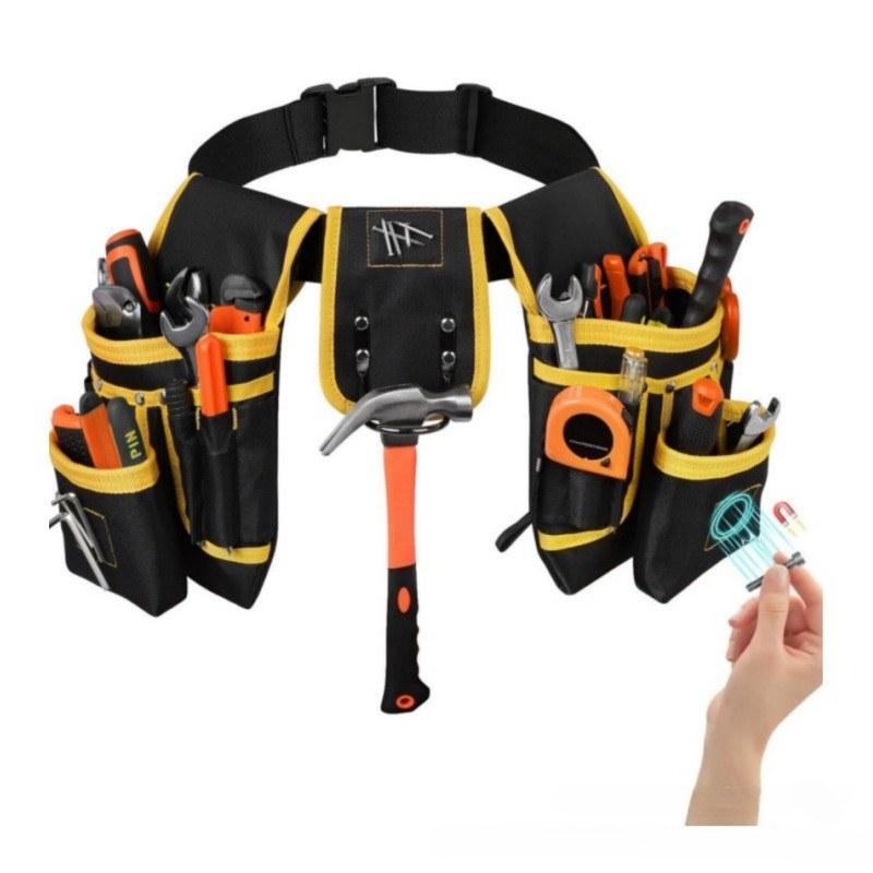 Duty Magnetic Tool Belt Multi-Pocket Tool Bag with 26 Loops Detachable Waist Organizer for Electricians & Construction Workers