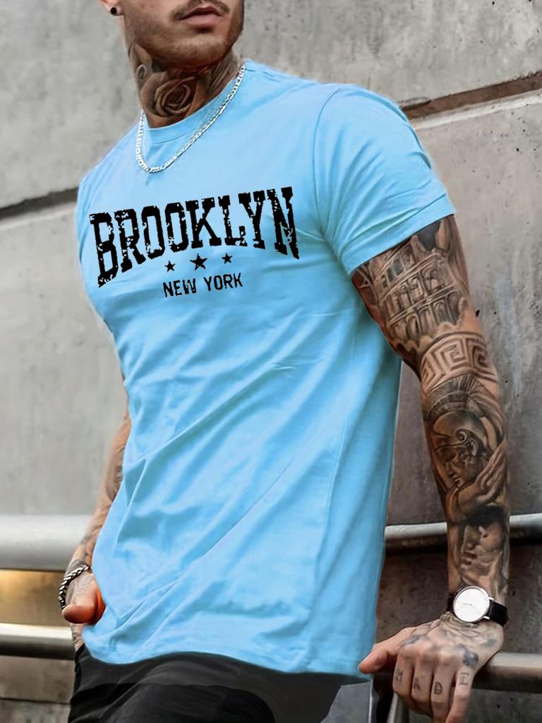 New York Brooklyn letterprinted mens casual summer Tshirt roundneck comfortable shortsleeved Tshirt