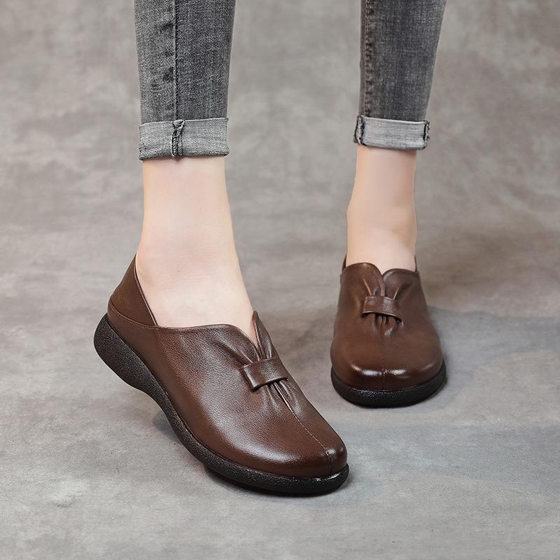 

Литературные и ретро женские туфли-лодочки, мягкие кожаные туфли для мам, повседневные кожаные туфли на плоской подошве для среднего возраста, удобные 40 коричневый