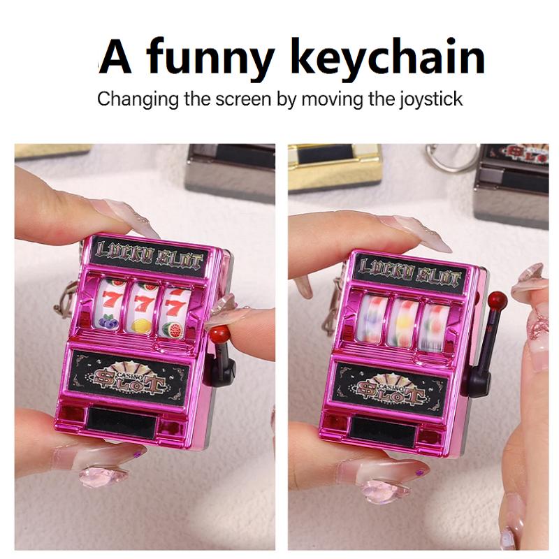 Lustiger Mini-Spielautomaten-Schlüsselanhänger Glücksfrucht Spielautomat Spielzeug Schlüsselanhänger Lotto Spiel Bingo Für Kind Cool Taschenanhänger Anhänger Geschenk