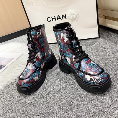 Square Heel Ankle Modern Boots Mixed Colors Spring/autumn 2024 Hot Sale Ladies Shoes Lace-up Round Toe Novelty Women's Boots