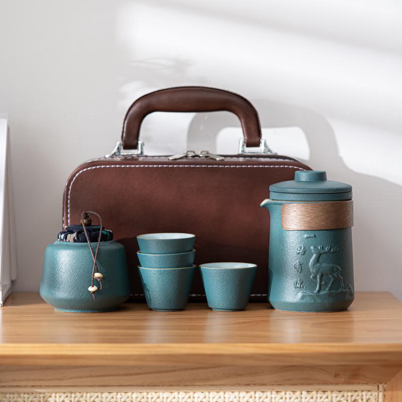 Light Luxury Travel Kung Fu Tea Set Small Set Portable Outdoor Tea Portable Express Cup One Pot Three Cups Gift Box