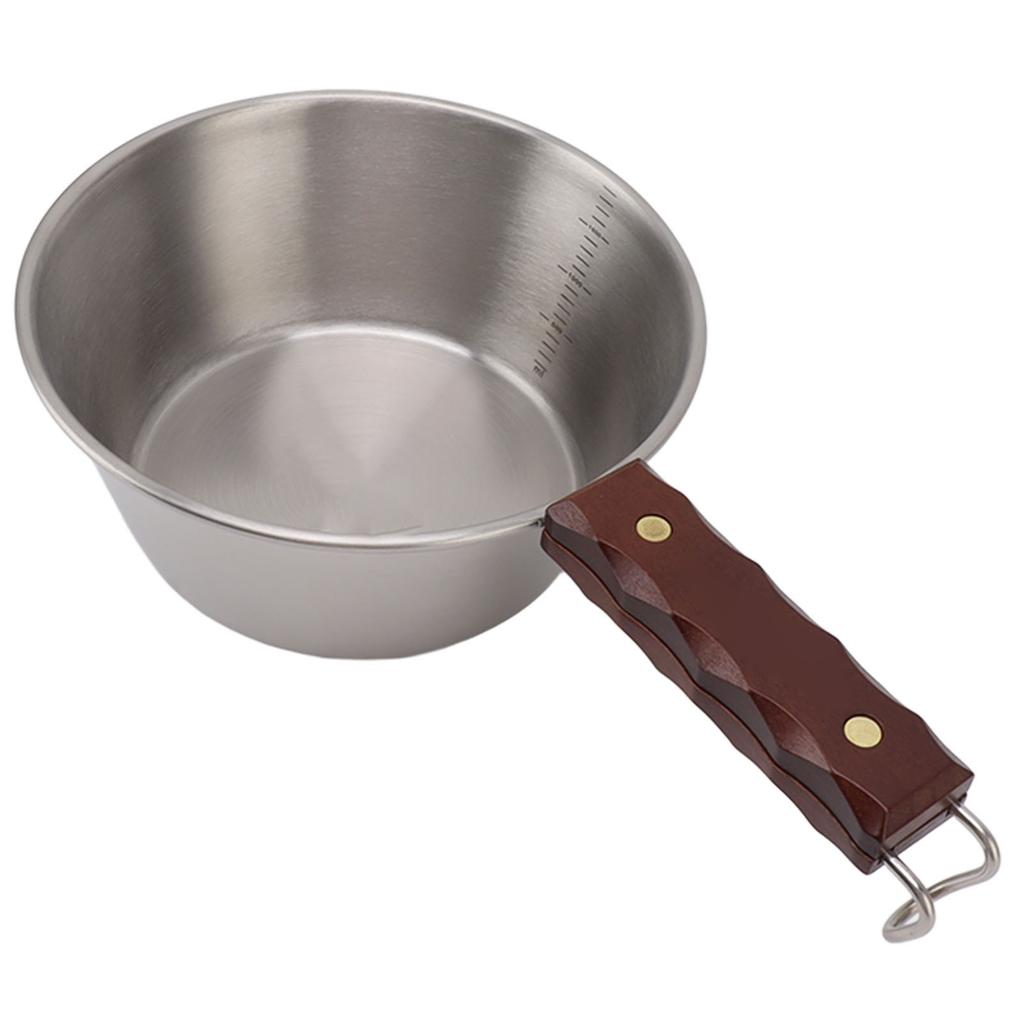 Sartén de Camping Acero Inoxidable 304 2000ML Mango de Madera Seguro Portátil para Senderismo al Aire Libre Picnic
