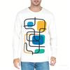 Vit Färg Bekväm för Våren Randigt Mönster Herr Långärmad Digitaltryckt T-shirt Är Trendiga Kläder Vardaglig