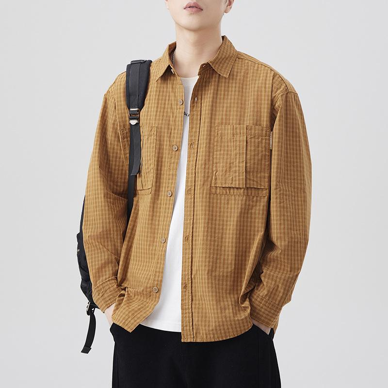

Japanese Retro Men s Loose Shirt Plaid Casual American Work Shirt Jacket M