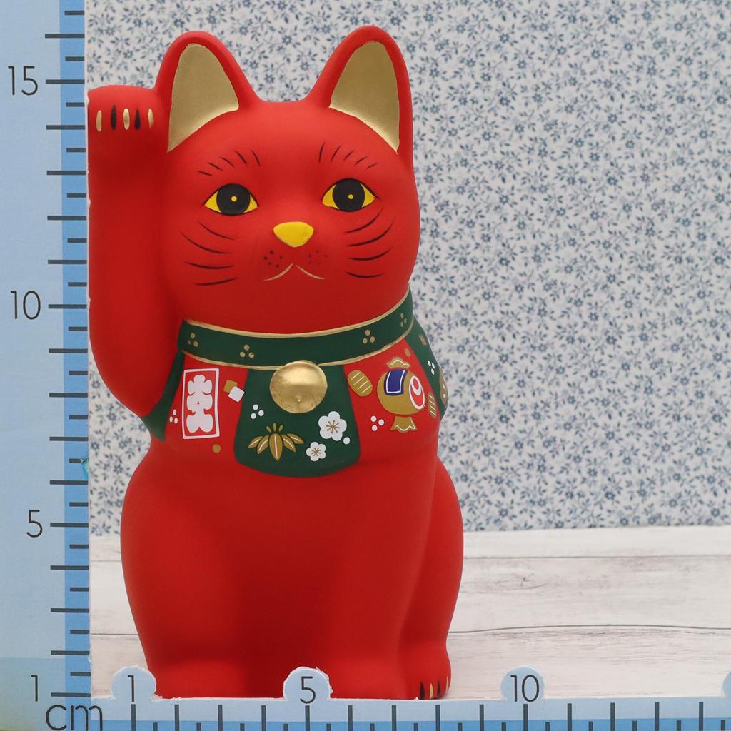 Yakushigama Maneki Neko Fukuzukushi Good Luck (Red, Large) (with Sticker)