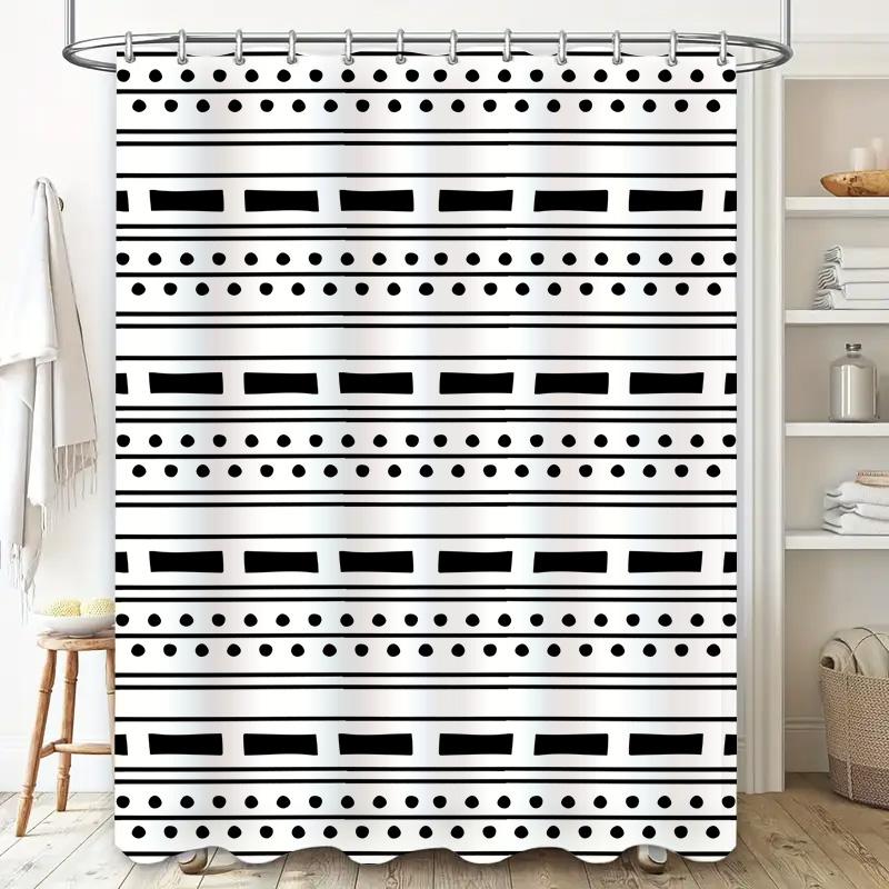 Modern Black White Shower Curtain with Polka Dots: 180gsm Polyester Waterproof Bathroom Decorative Tote Liner for Bathtub Doors