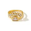 Elegant Women Finger Ring Tarnish Resistant Stainless Steel Rhinestone Sun Layer Shaped Ring for Office Daily Wear