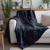 Black Floral Psychedelic Mandala Pattern Blanket - Neon Blue Purple Geometric Throw For Teens Girls Room Decor