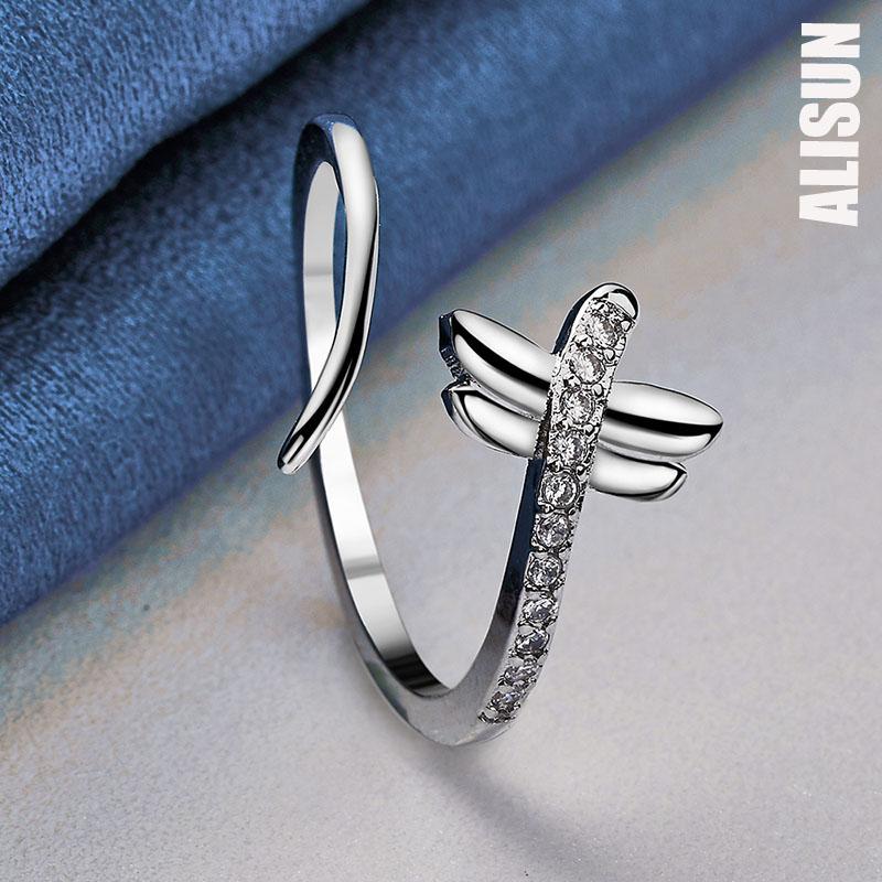 Bague ouverte en argent sterling 925 avec libellule et zircon AAA, bijou de mariage tendance