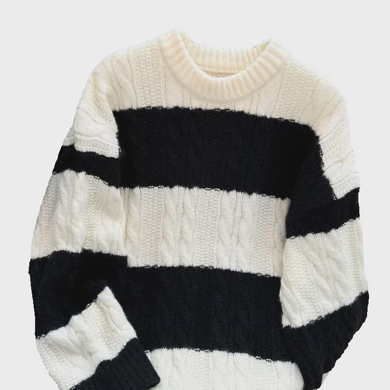 Pánský volný ležérní pruhovaný pletený svetr - Japonský trendy TikTok styl pro středoškoláky