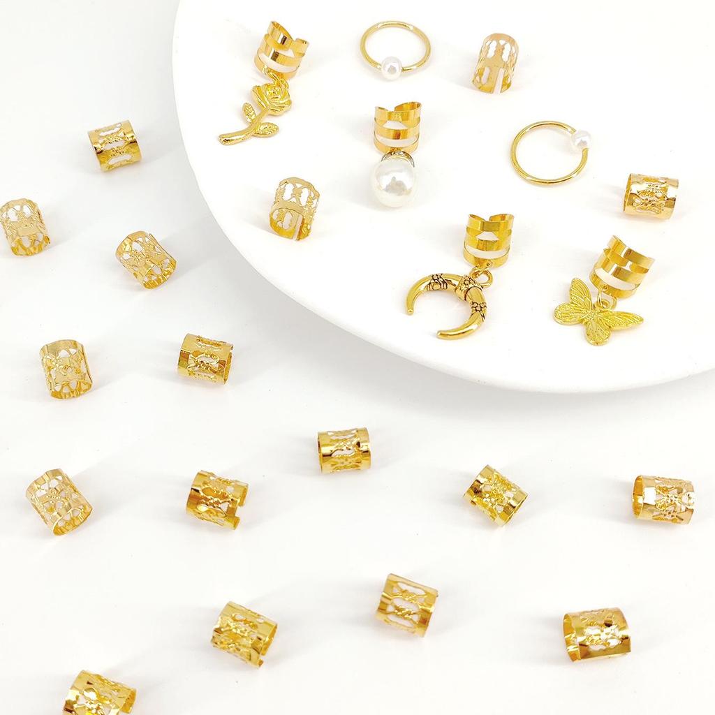 26-Piece Pearl Ancient Style Dreadlock Hair Rings for European and American Fashion