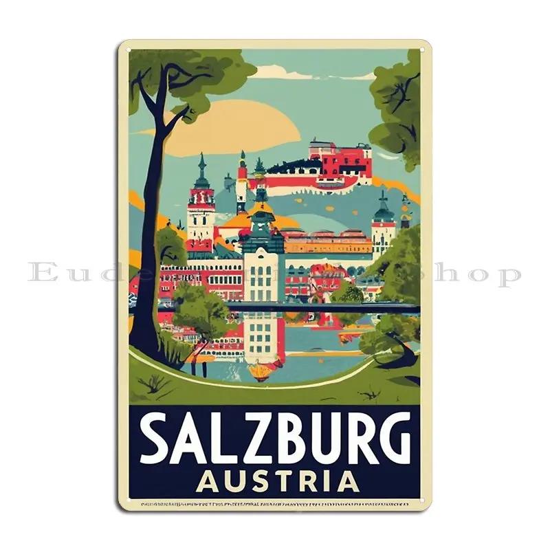 A Vintage Travel Art Of Salzburg Austria Metal Plaque Poster Customized Vintage Garage Plaques Cave Tin Sign Poster 20X30CM