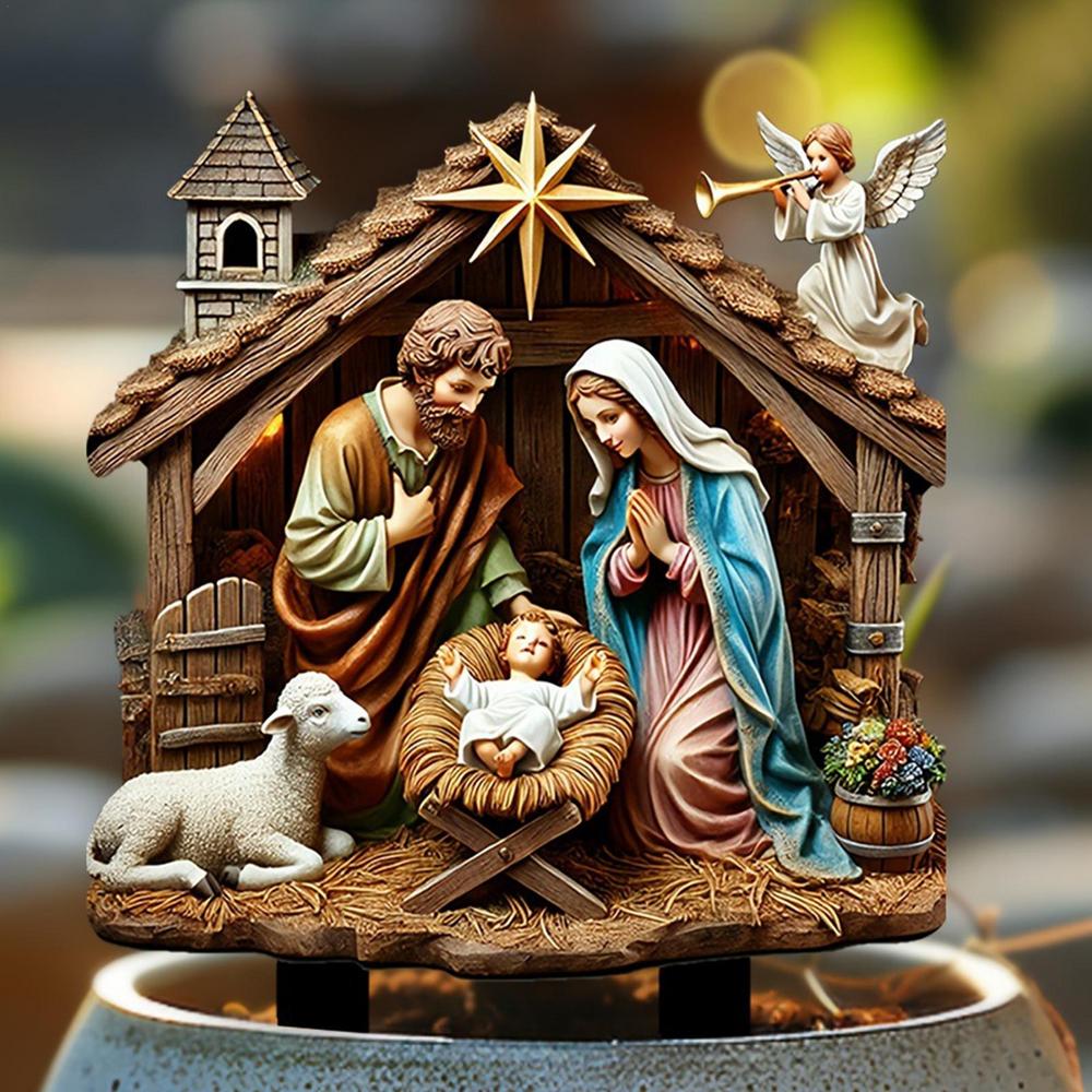 

Акриловый 2D Рождественский сад Рождественский знак Иисуса Уникальная статуя для двора Терраса Ландшафт Ферма Животное Садовое украшение