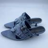 Fashion Brand Blue Denim Belt Buckle Hollow Out Fashion Slippers Summer New Comfortable Women's 5.5cm Low Heel Commuting Sandals Size 43