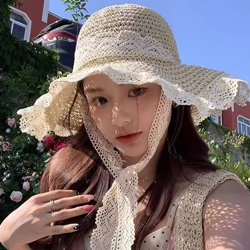 Women Sun Hat Wide Large Brim Beach Hats Summer Straw Hat Foldable Sun Hat Women'S Hat  Holiday Beach Uv Protection Cap