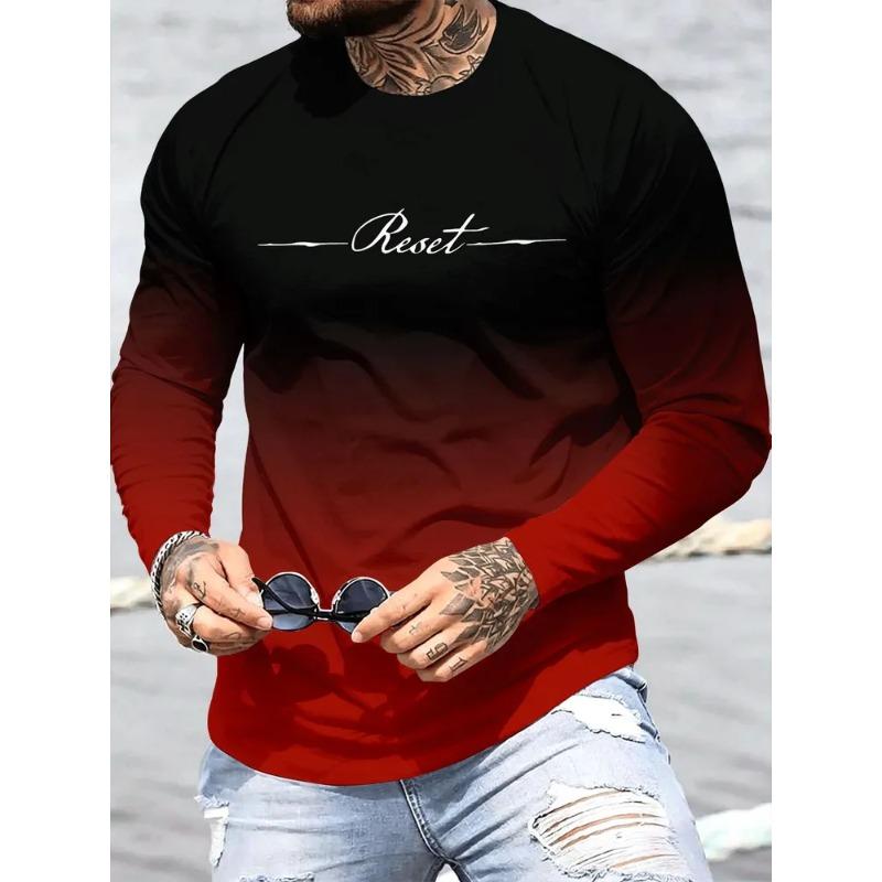 Autumn and Winter Men's Striped Geometric 3D Printed Crew Neck Long Sleeve T-Shirt