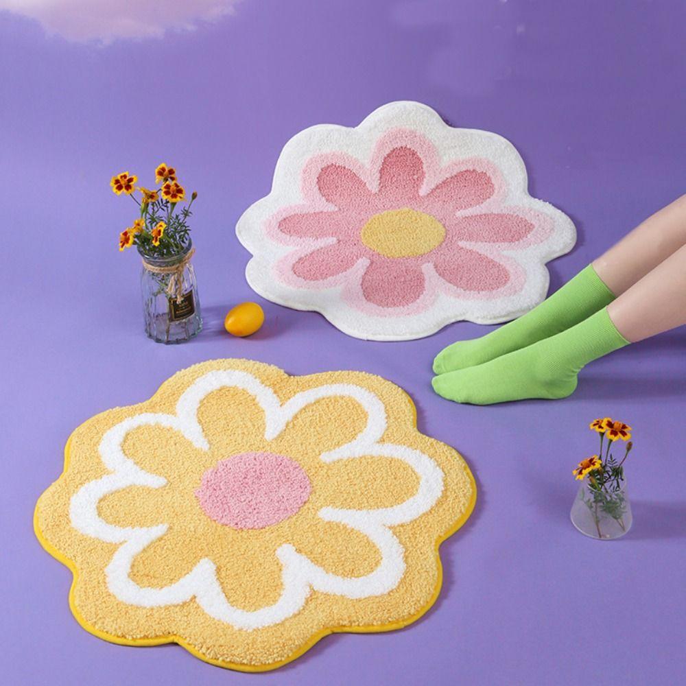 Round Floor Mat Anti-slip Rug Creative Flower Shaped Carpet  Bedside