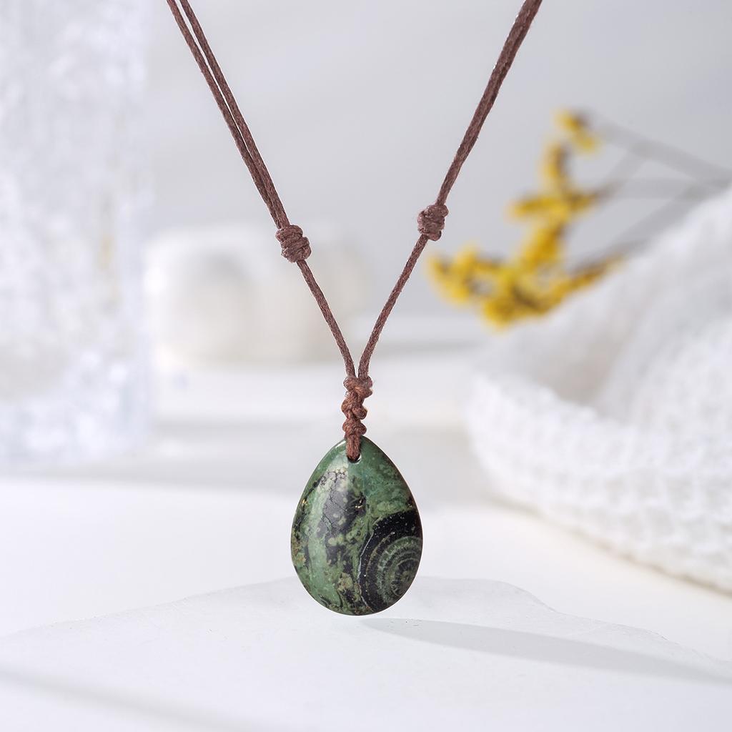 Natural crystal pendant, amethyst necklace, hand woven, water droplet jewelry