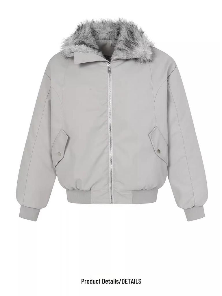 Amerikanischer Wolfskönig gesteppte Baumwolljacke mit Pelzkragen - Winterkollektion 2025