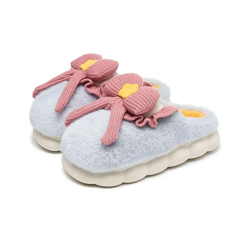 Bow Cotton Slippers New Four Seasons Indoor Floor Non-slip External Wear Warm and Comfortable Cotton Shoes Winter