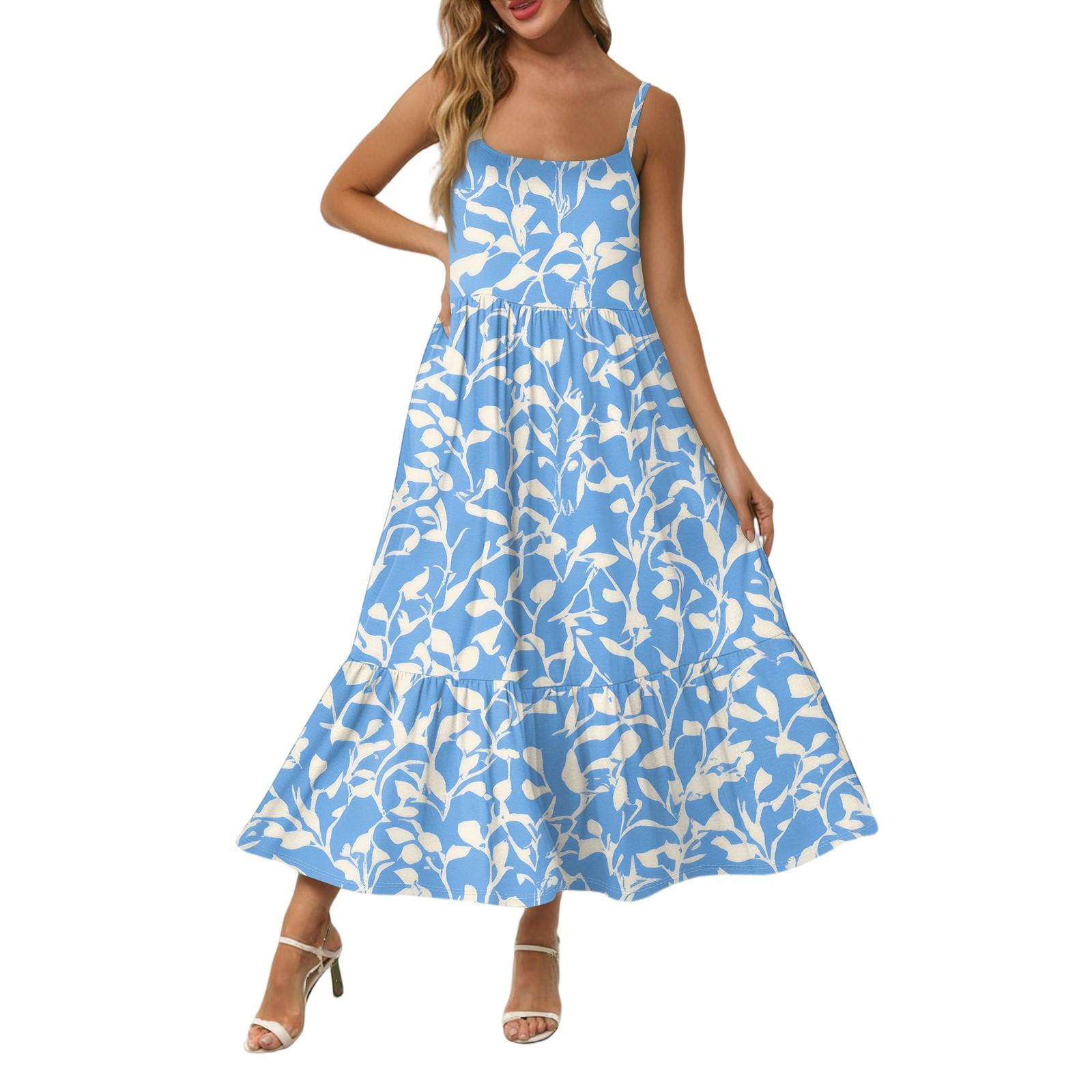 

Женское длинное пляжное повседневное элегантное платье макси на тонких бретельках с вышивкой, сдержанное струящееся платье в стиле бохо XXL