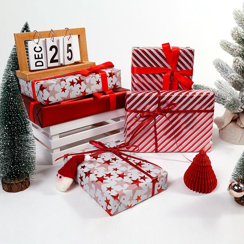 43x300cm Christmas Gift Wrapping Paper Red Star Bouquet Packaging Paper Christmas Valentines Birthday Gifts Decoration Paper