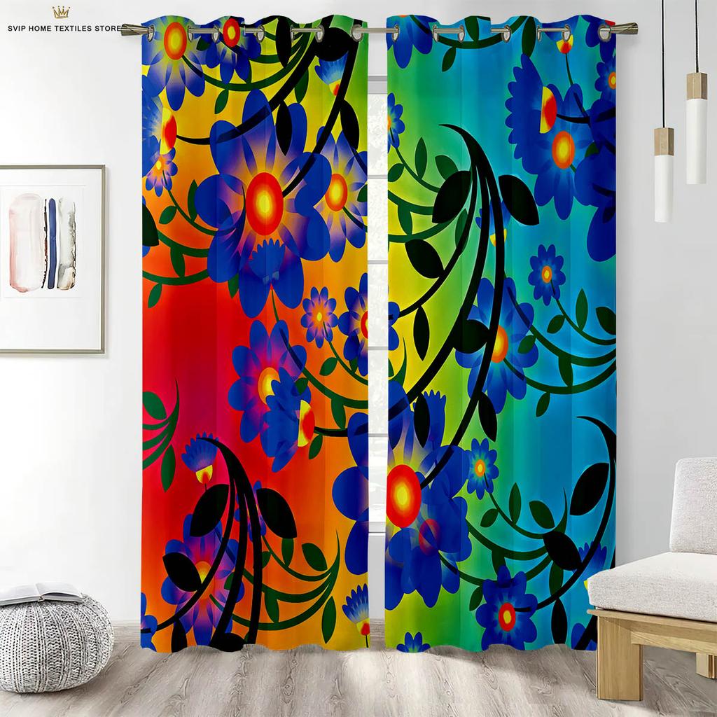 Floral Printed Curtains for Bedroom, Romantic Pastoral Style, Easy to Wash and Care, Home Decoration, 2 PCs