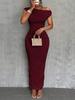 Summer Off-Shoulder Wave Hem Dress for Women, Fashion Cute Slim Fit Date Night Outfit