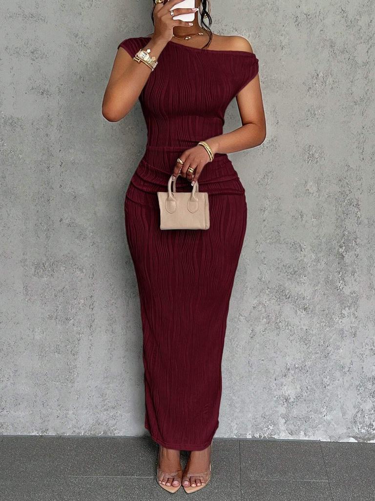 Summer Off-Shoulder Wave Hem Dress for Women, Fashion Cute Slim Fit Date Night Outfit