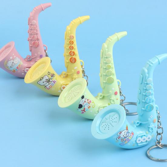 Keychain Pendant Mini Portable Musical Keychain Playable Vocal Sound Macaron Color Saxophone Shape Key Holder Stress-Relief Gift Accessories