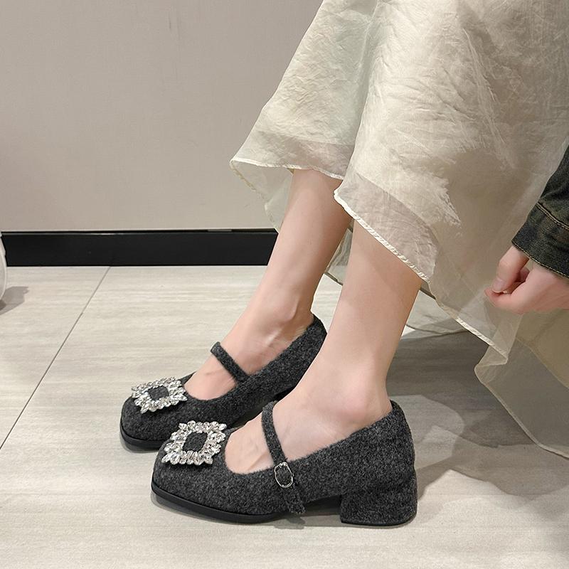 Modische Damenschuhe Herbst Damen Schuhwerk Kristall Quadratische Zehenpartie Modische Loafer Fell Lässige Sneaker Herbstkleid Strass 2024 Bequem